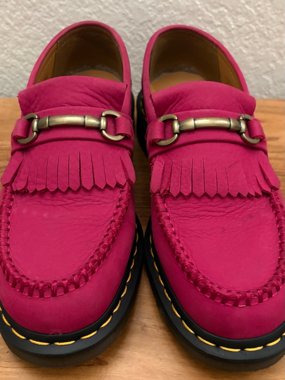 Women’s Hot Pink Leather Kiltie Loafers with Metal Bit